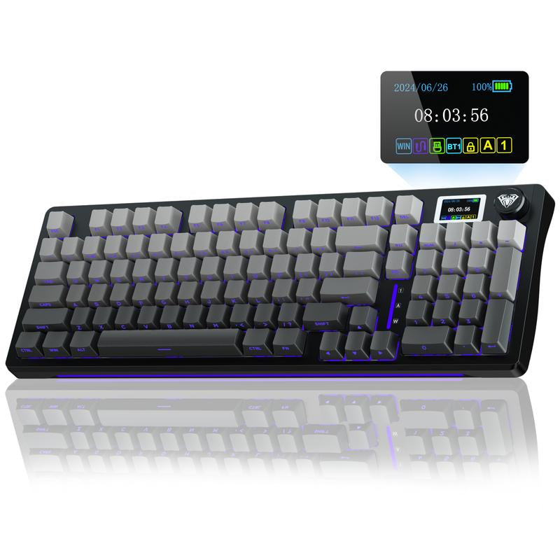AULA S98 Pro Tri-Mode Wireless Mechanical Gaming Keyboard with Screen Knob, 2.4Ghz/Usb-C/Bt5.0 Gasket Hot Swappable Side Printed Black Keyboard, Pre-Lubed Linear Switches, PBT Keycaps, RGB Backlit Numpad Computer Accessories Bluetooth Keyboard