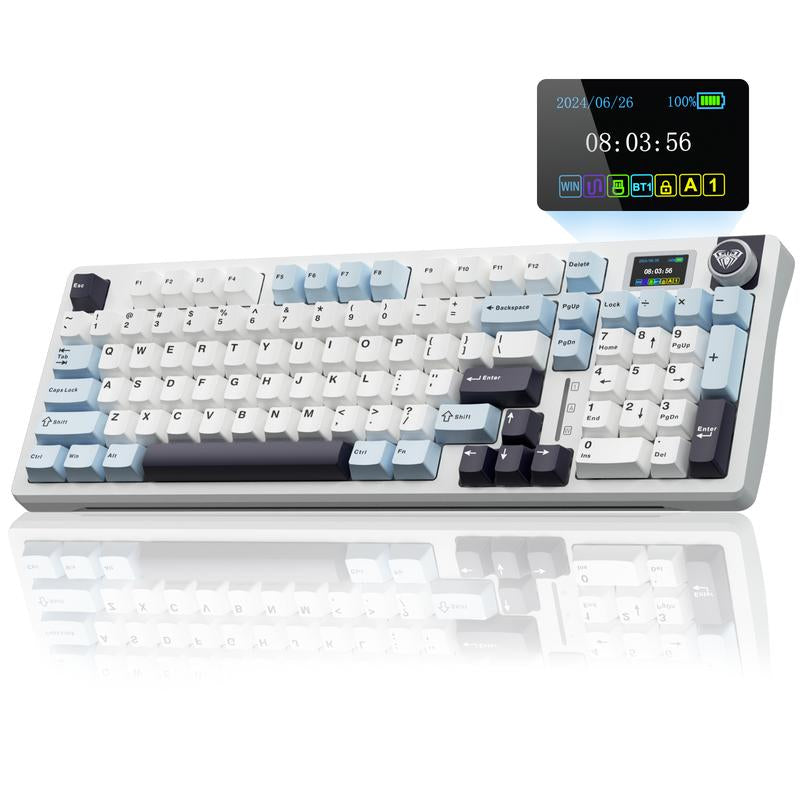 AULA S98 Pro Tri-Mode Wireless Mechanical Gaming Keyboard with Screen Knob, 2.4Ghz/Usb-C/Bt5.0 Gasket Hot Swappable Side Printed Black Keyboard, Pre-Lubed Linear Switches, PBT Keycaps, RGB Backlit Numpad Computer Accessories Bluetooth Keyboard