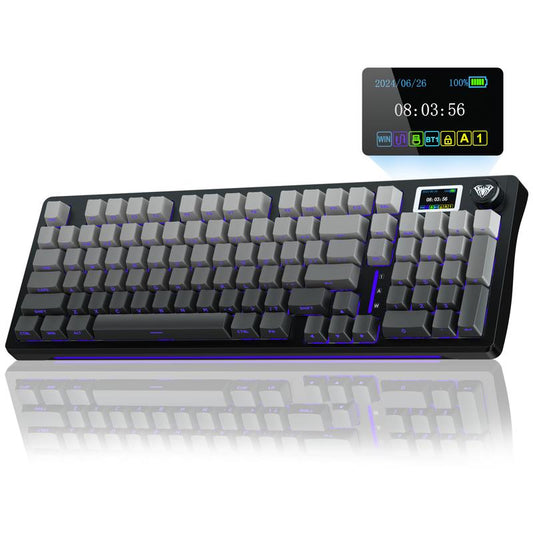 AULA S98 Pro Tri-Mode Wireless Mechanical Gaming Keyboard with Screen Knob, 2.4Ghz/Usb-C/Bt5.0 Gasket Hot Swappable Side Printed Black Keyboard, Pre-Lubed Linear Switches, PBT Keycaps, RGB Backlit Numpad Computer Accessories Bluetooth Keyboard